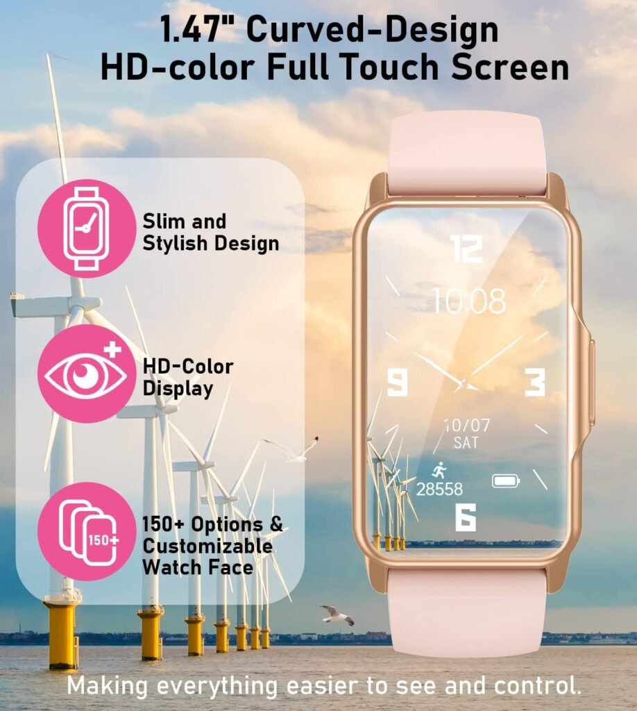 Mindrose fitness tracker watch in Golden Rose Pink with 1.47 inch touch display