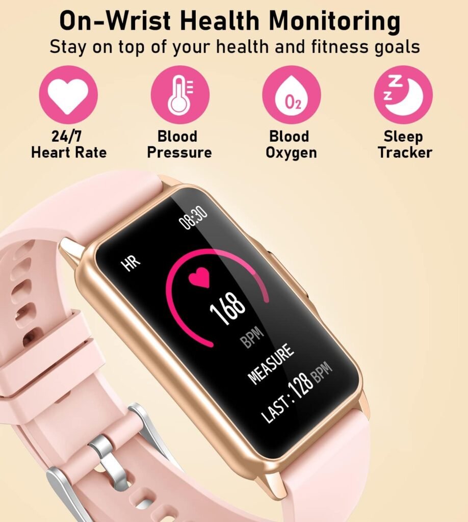 Mindrose smart watch showing health metrics on AMOLED screen