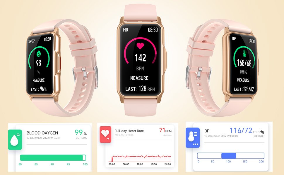 Mindrose smart watch with blood oxygen and blood pressure monitoring